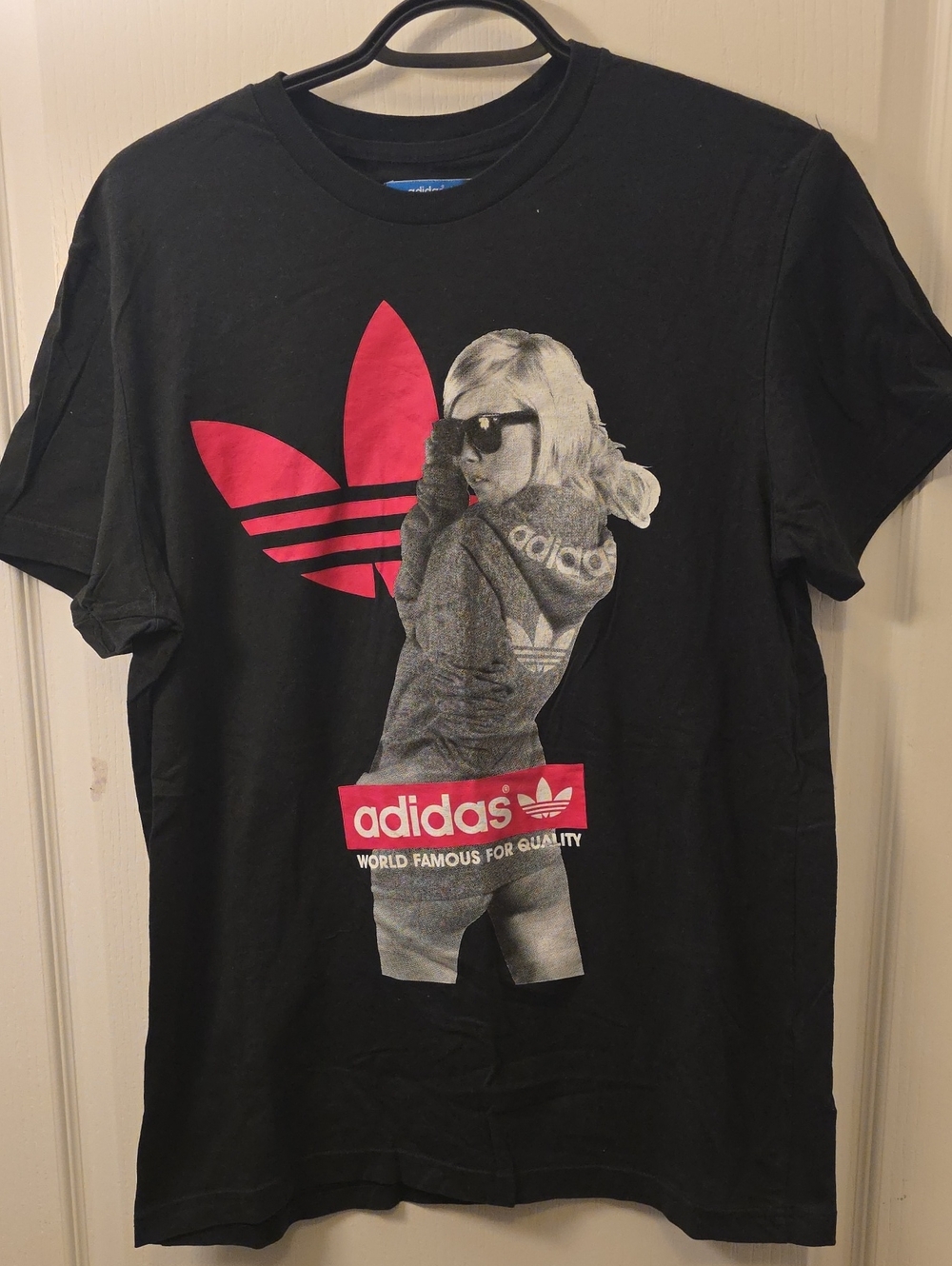 adidas Black Tee with Pink Trefoil and Photo Graphic